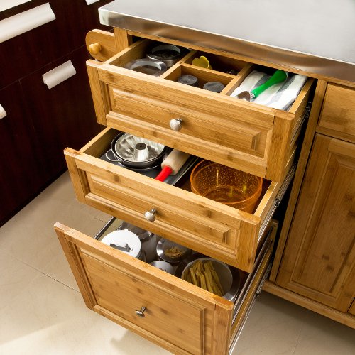 SoBuy® Luxus-Küchenwagen aus hochwertigem Bambus mit